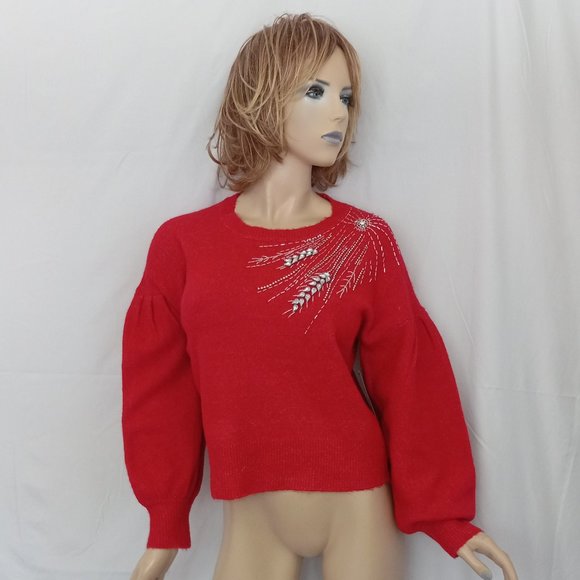 Broadway 38 Sweaters - Nwt BROADWAY 38 Red Beaded Sweater Top Sz M CHIC!